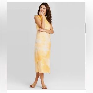 Tie dye midi dress in gold yellow